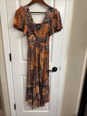 Angie Orange and Black Paisley Maxi Dress